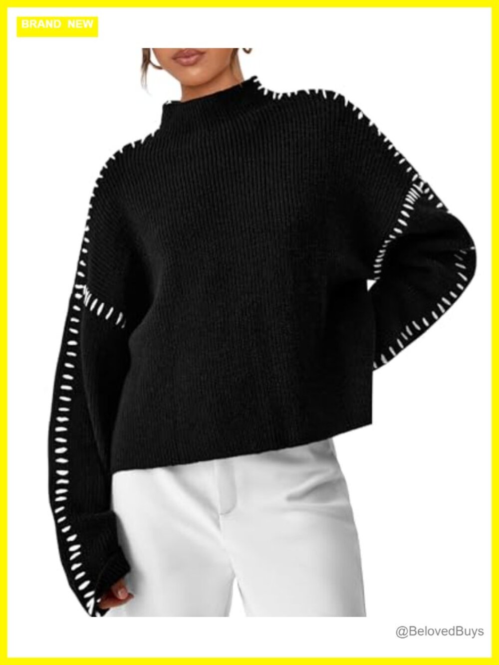 Womens Chunky Knit Oversized Pullover Sweater Mock Neck Ribbed Long Sleeve